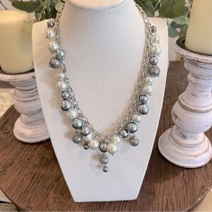 Elegant Silver and White Pearl Necklace